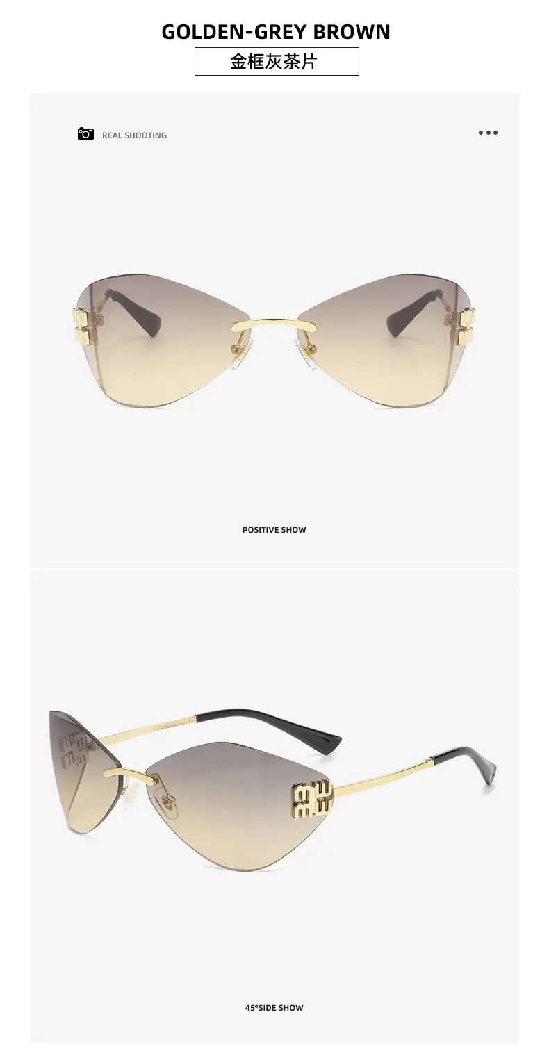 New Y2K Miaojia Rimless Sunglasses Brown Curved — feature 20