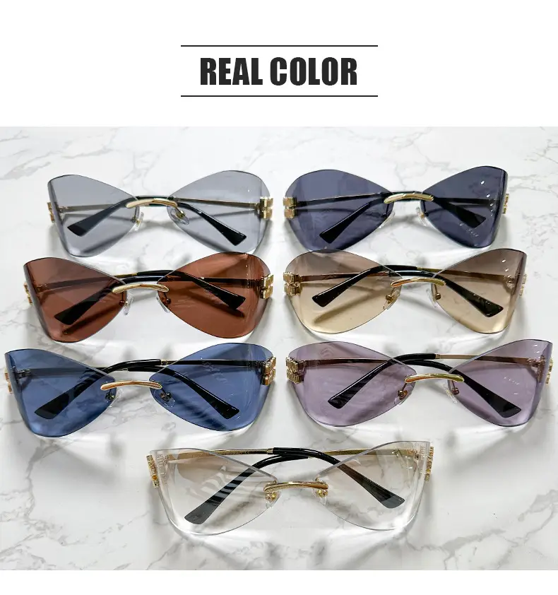 New Y2K Miaojia Rimless Sunglasses Brown Curved — feature 21