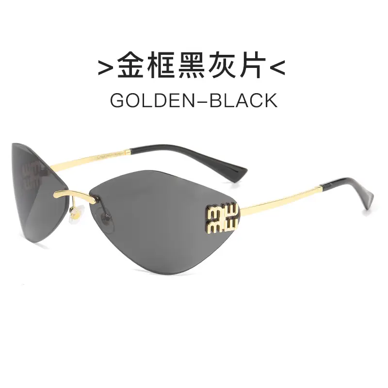 New Y2K Miaojia Rimless Sunglasses Brown Curved