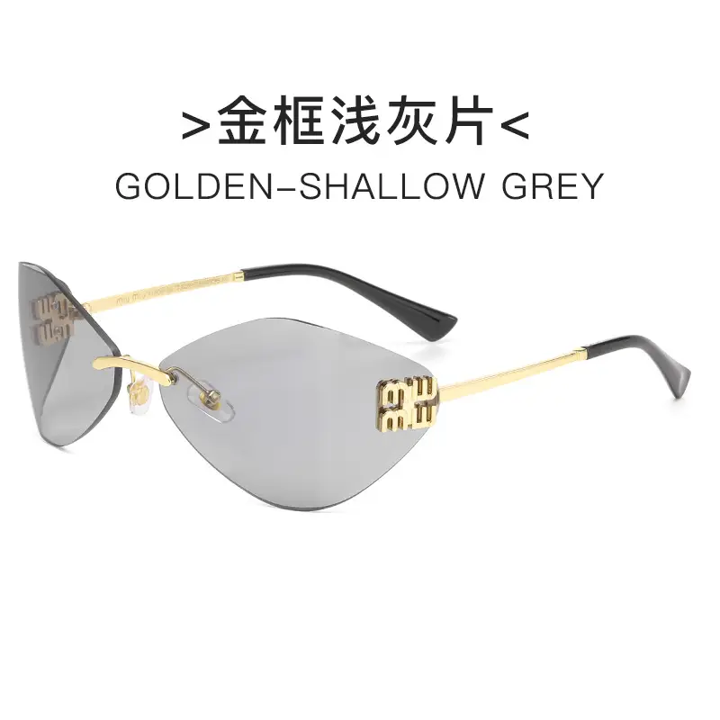 New Y2K Miaojia Rimless Sunglasses Brown Curved - Image 4