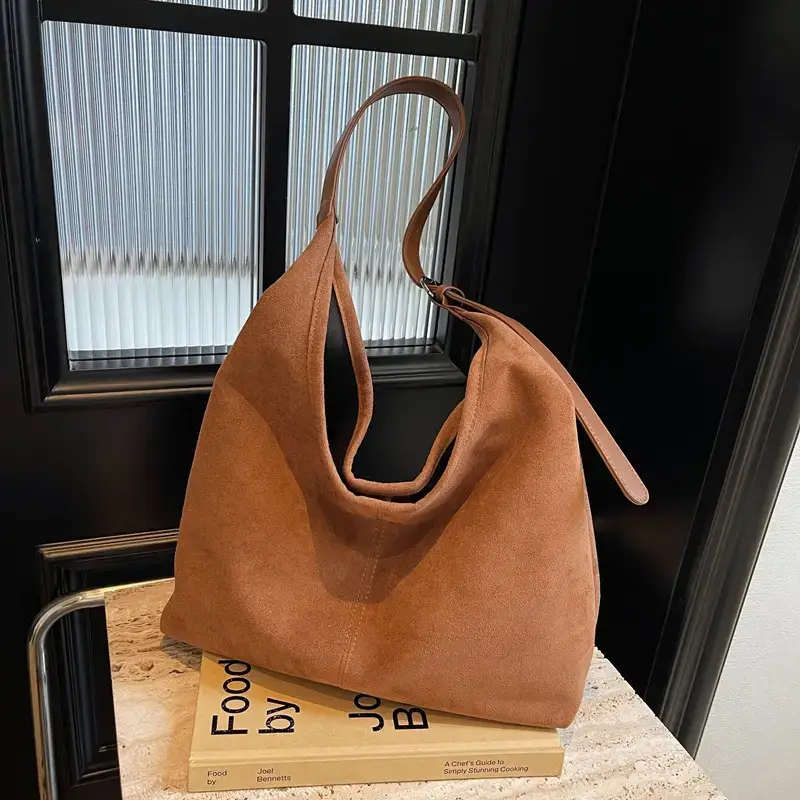 Brown Velvet Shoulder Bag with Matching Tote & Crossbody Set - Image 5