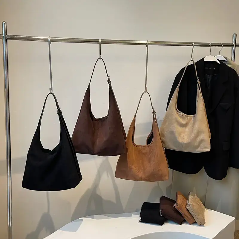 Brown Velvet Shoulder Bag with Matching Tote & Crossbody Set - Image 6