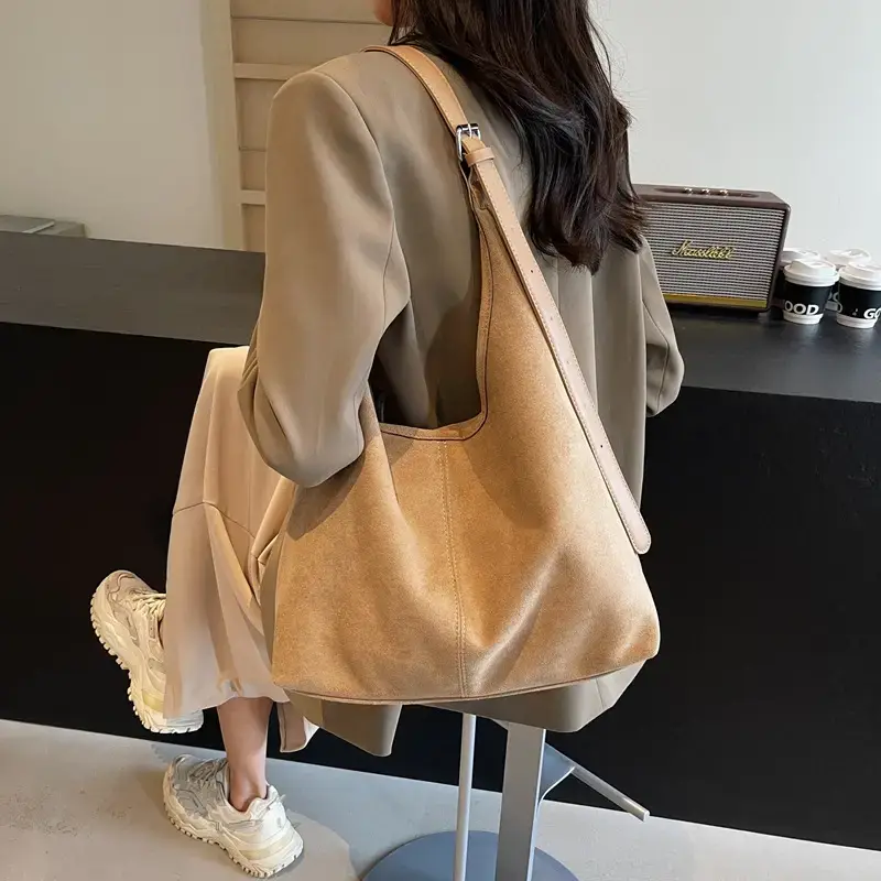 Brown Velvet Shoulder Bag with Matching Tote & Crossbody Set - Image 8