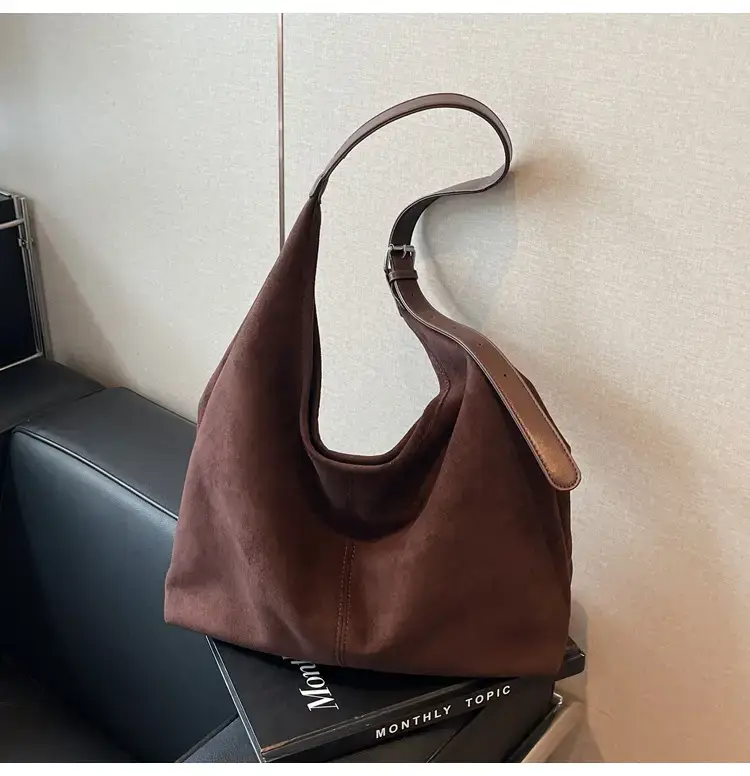 Brown Velvet Shoulder Bag with Matching Tote & Crossbody Set — feature 15