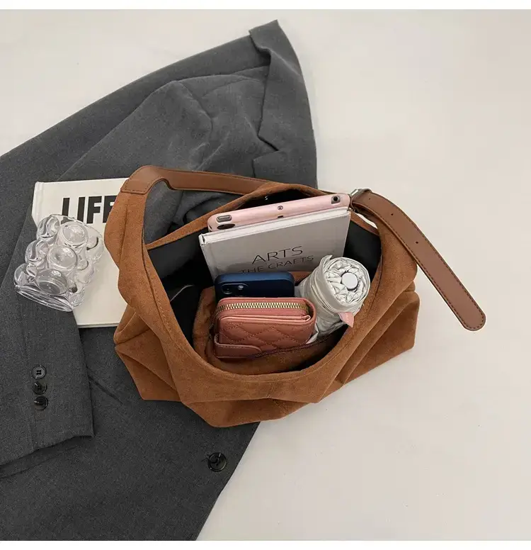 Brown Velvet Shoulder Bag with Matching Tote & Crossbody Set — feature 22