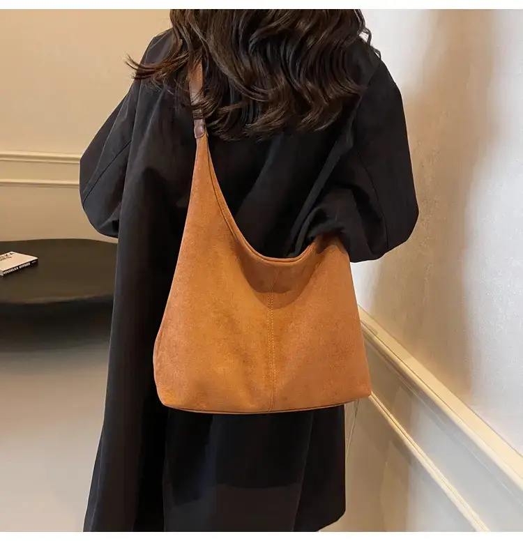 Brown Velvet Shoulder Bag with Matching Tote & Crossbody Set — feature 24