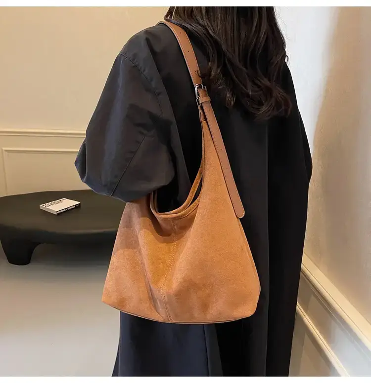 Brown Velvet Shoulder Bag with Matching Tote & Crossbody Set — feature 25