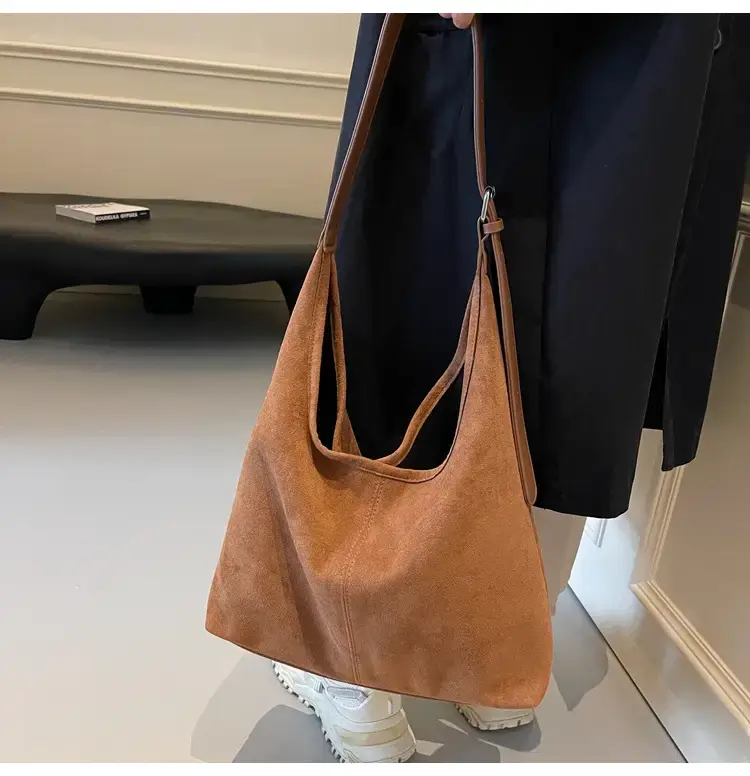 Brown Velvet Shoulder Bag with Matching Tote & Crossbody Set — feature 26