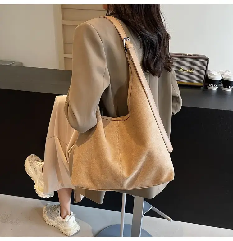 Brown Velvet Shoulder Bag with Matching Tote & Crossbody Set — feature 33