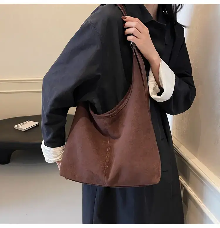 Brown Velvet Shoulder Bag with Matching Tote & Crossbody Set — feature 35