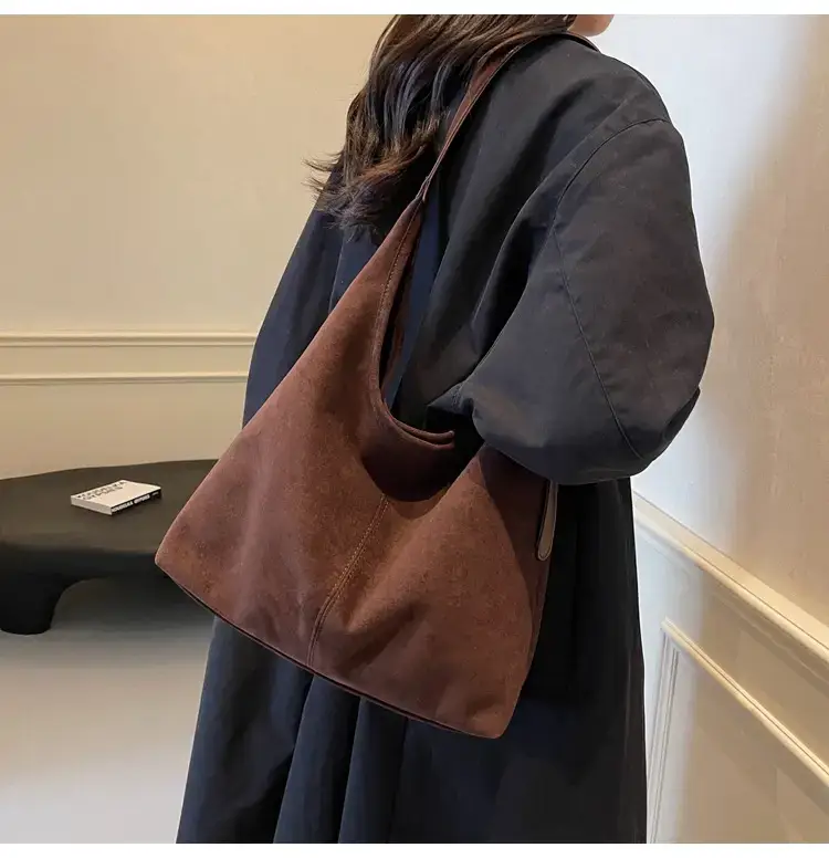 Brown Velvet Shoulder Bag with Matching Tote & Crossbody Set — feature 37