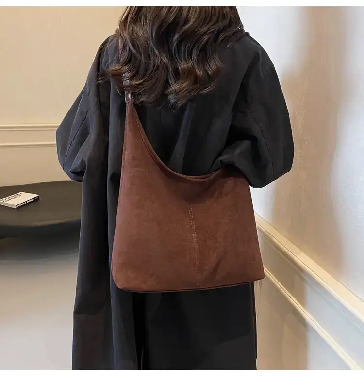 Brown Velvet Shoulder Bag with Matching Tote & Crossbody Set — feature 38