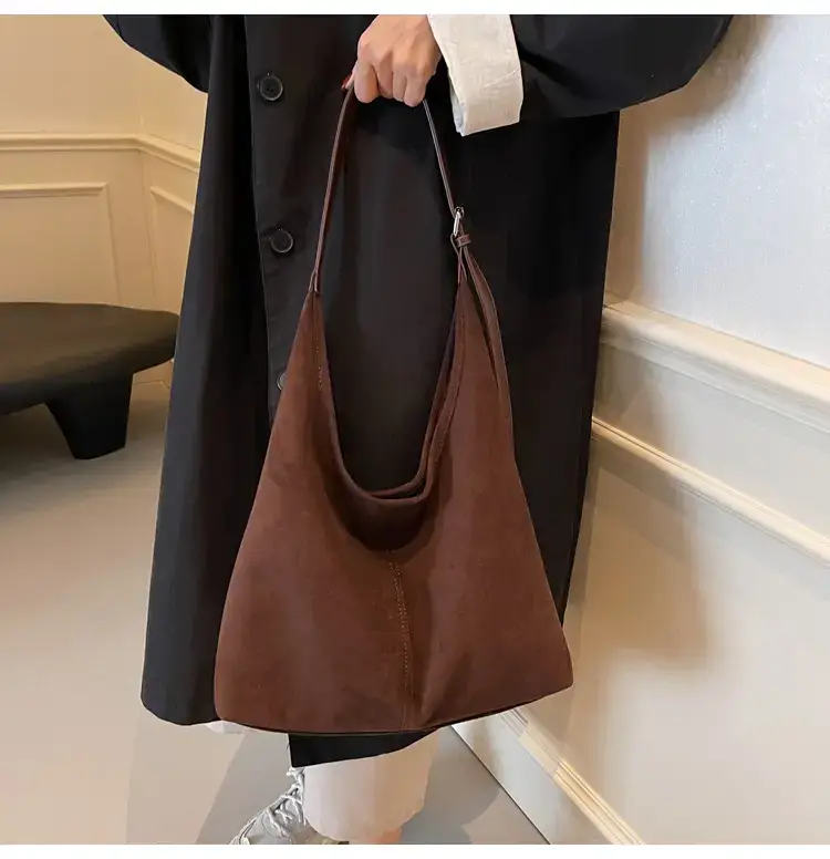 Brown Velvet Shoulder Bag with Matching Tote & Crossbody Set — feature 39