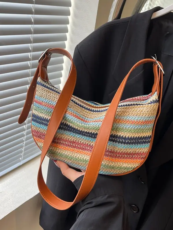 Rainbow Woven Crossbody Bag for Women - Image 6