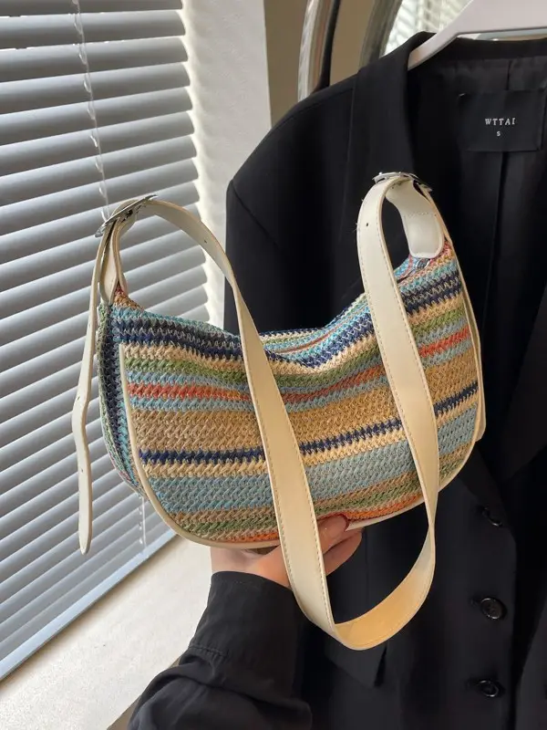 Rainbow Woven Crossbody Bag for Women