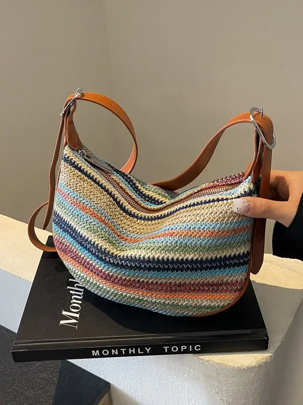 Rainbow Woven Crossbody Bag for Women - Image 9