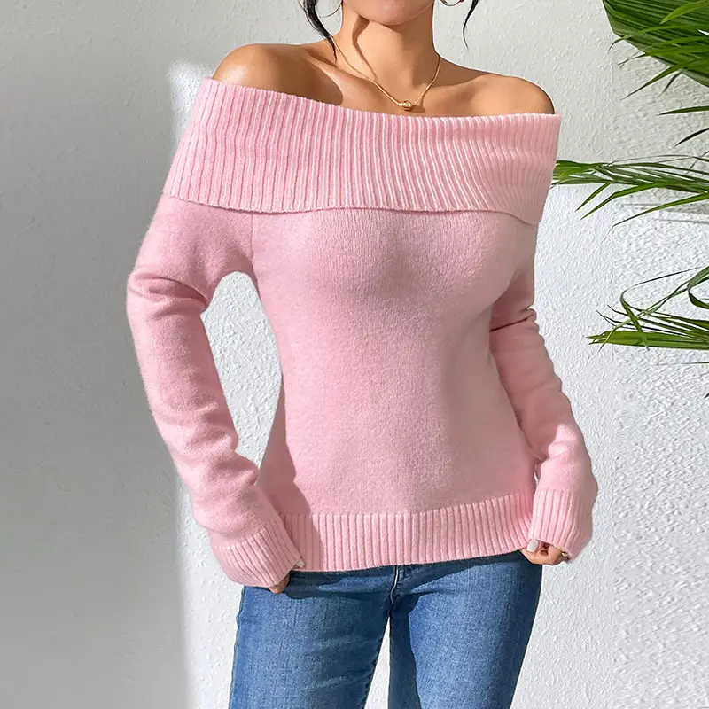 Women's Off-Shoulder Knitted Sweater Solid Color - Image 3