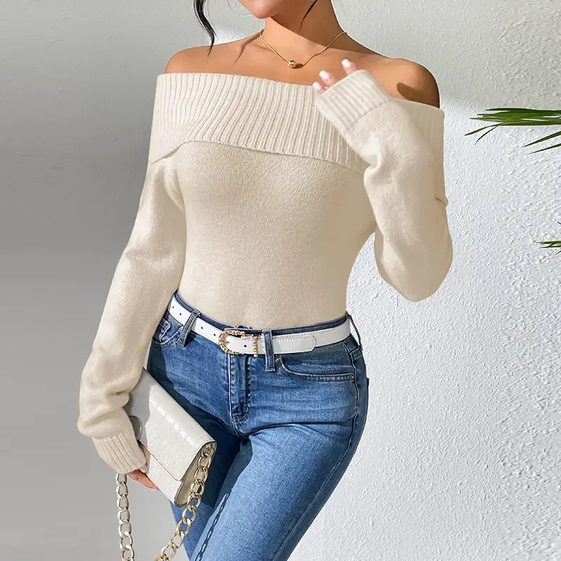 Women's Off-Shoulder Knitted Sweater Solid Color - Image 4