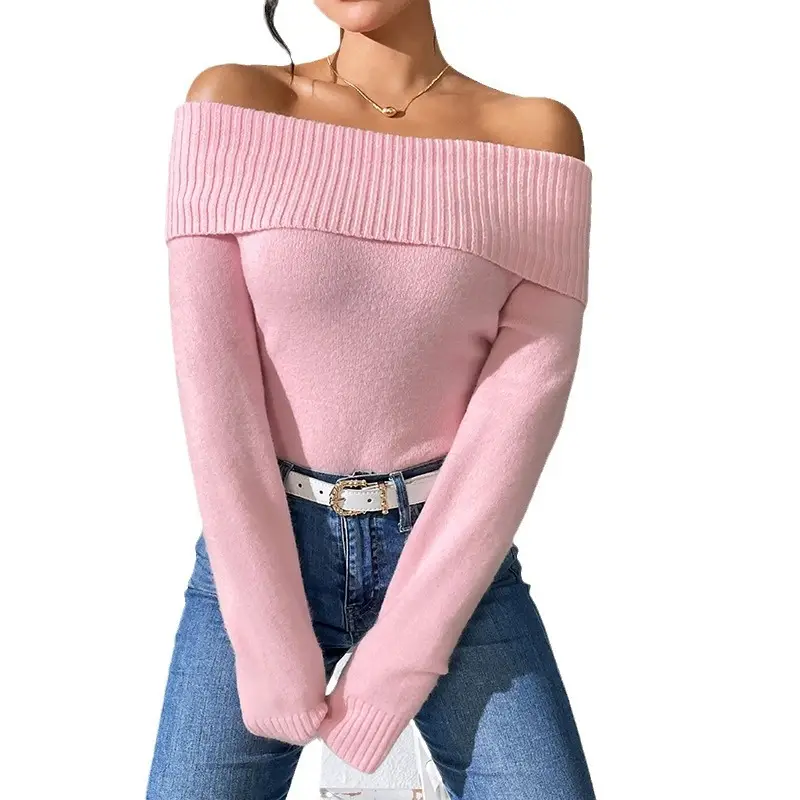 Women's Off-Shoulder Knitted Sweater Solid Color - Image 5