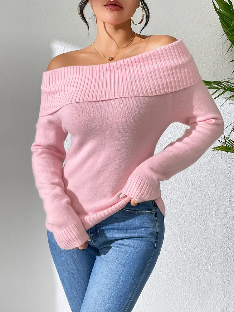 Women's Off-Shoulder Knitted Sweater Solid Color — feature 17