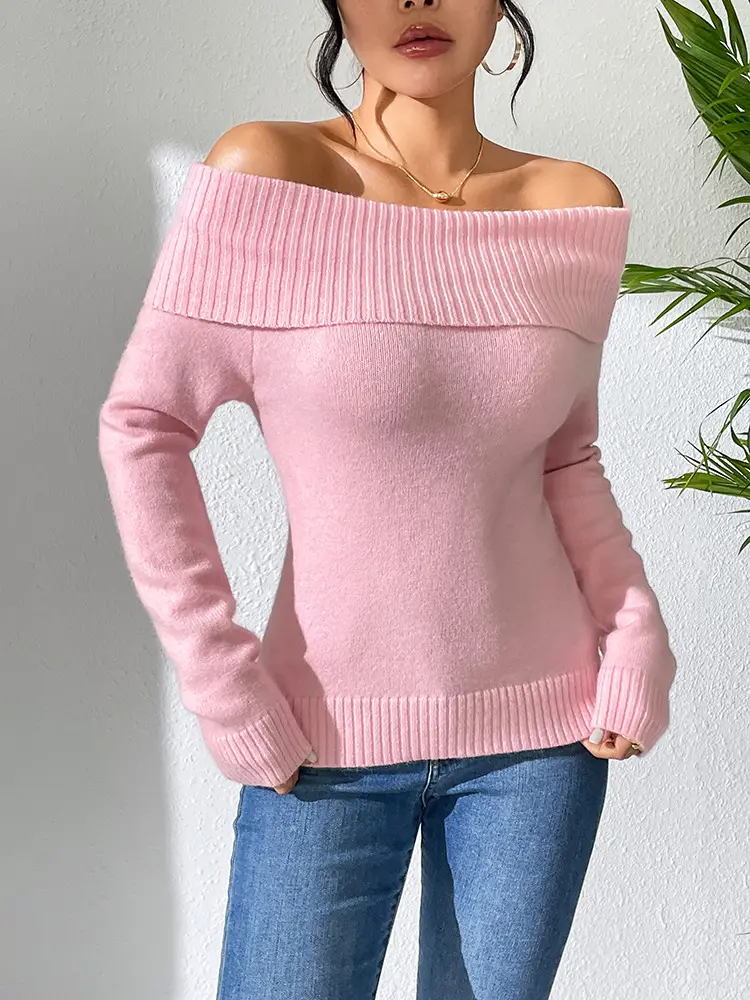 Women's Off-Shoulder Knitted Sweater Solid Color — feature 19