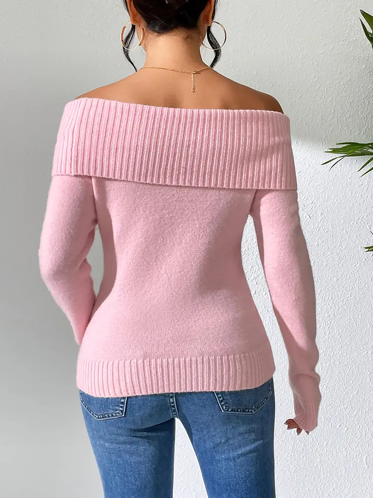 Women's Off-Shoulder Knitted Sweater Solid Color — feature 20