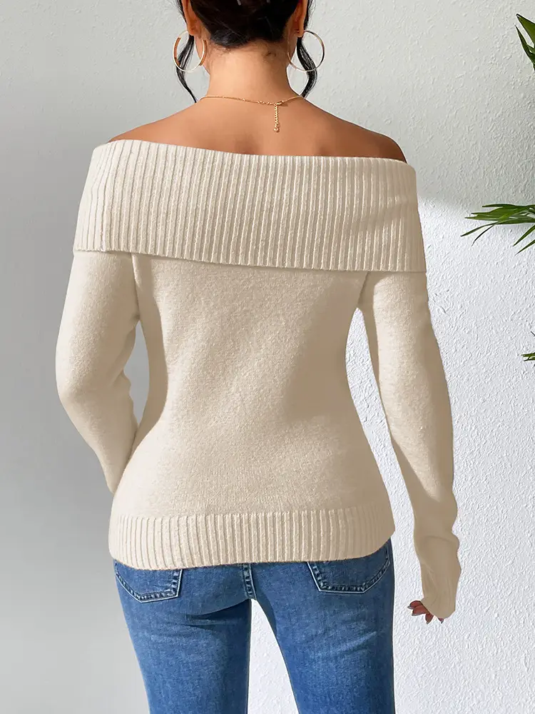 Women's Off-Shoulder Knitted Sweater Solid Color — feature 23