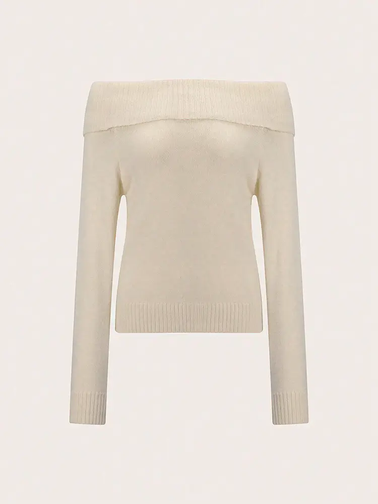 Women's Off-Shoulder Knitted Sweater Solid Color — feature 24