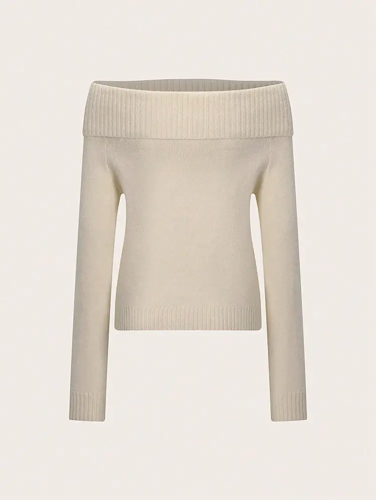 Women's Off-Shoulder Knitted Sweater Solid Color — feature 25