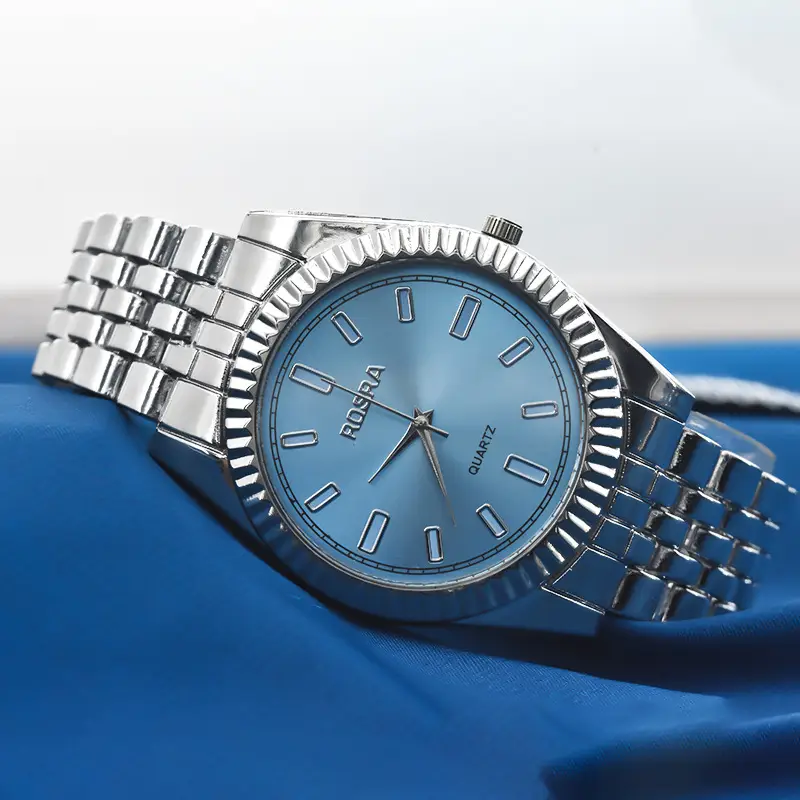 Men Women Steel Band Quartz Watch Light Blue Dial - Image 19