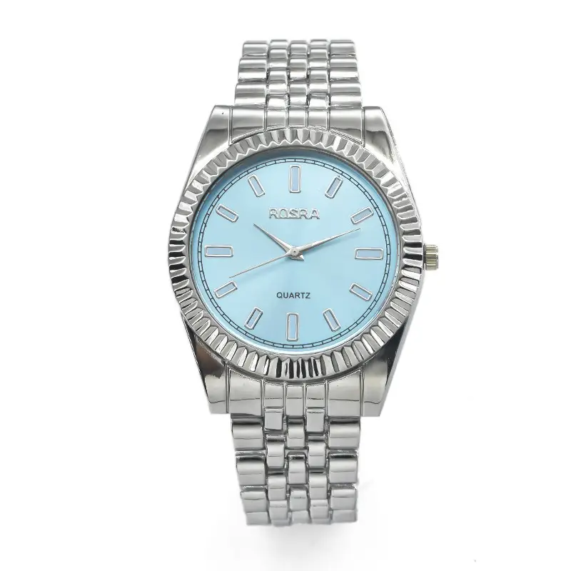 Men Women Steel Band Quartz Watch Light Blue Dial - Image 2