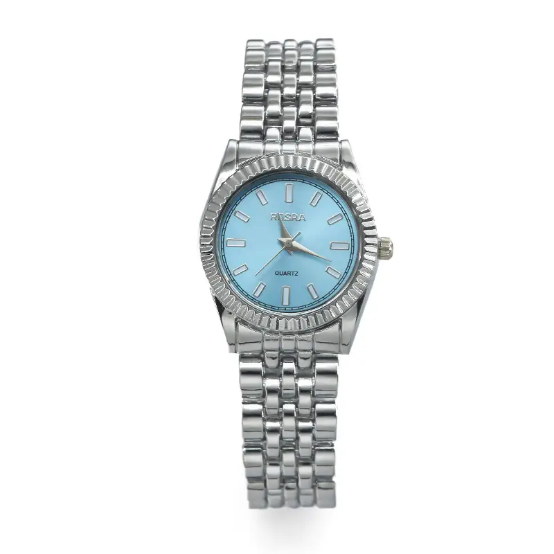 Men Women Steel Band Quartz Watch Light Blue Dial - Image 9