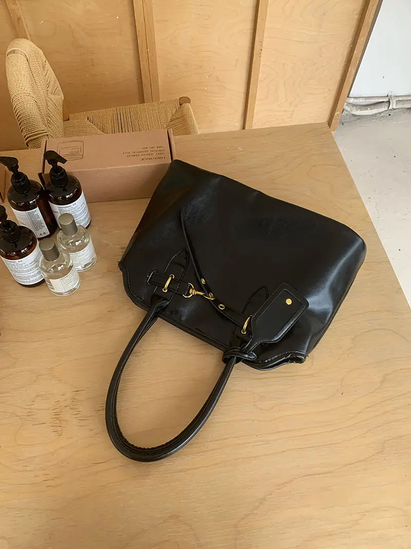 Brown Textured Women's Large Handbag with Gold Hardware - Image 6
