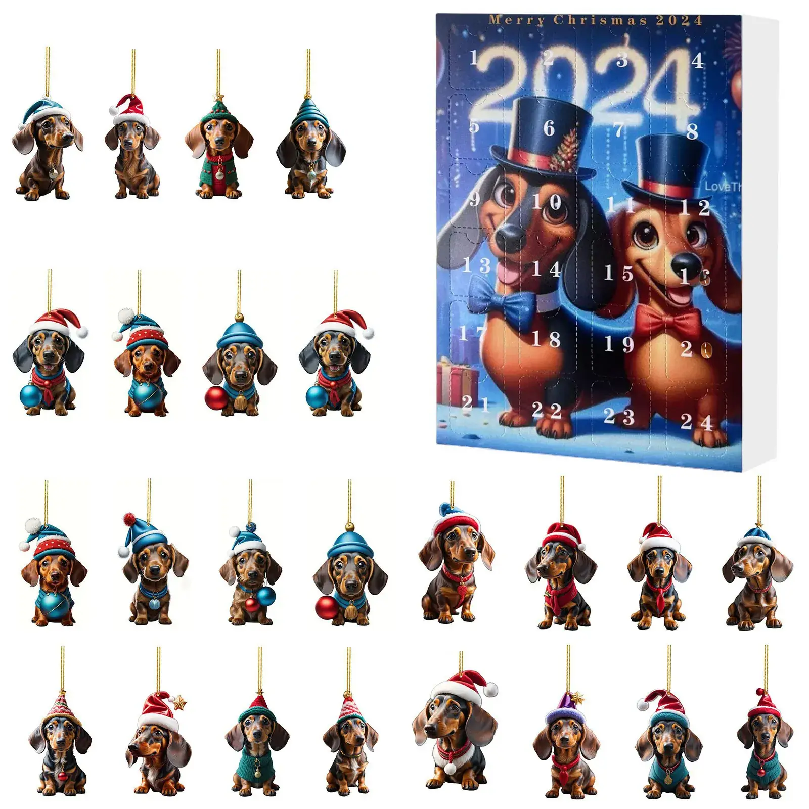 2024 Christmas Countdown Dachshund Pendant Gift Box Blind Box - Image 4