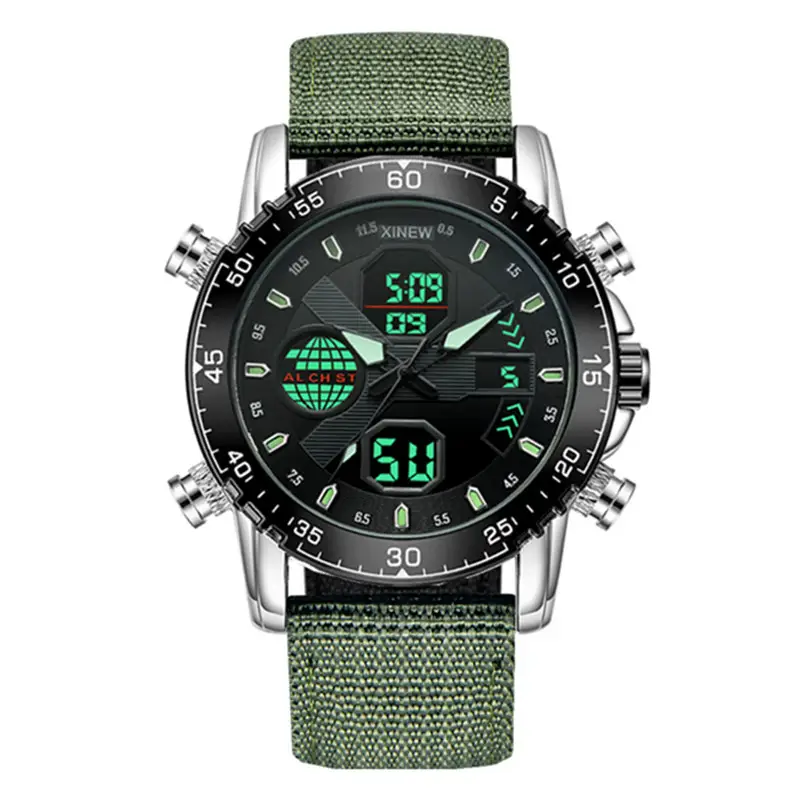 Men's Blue Nylon Sports Watch with Digital Display