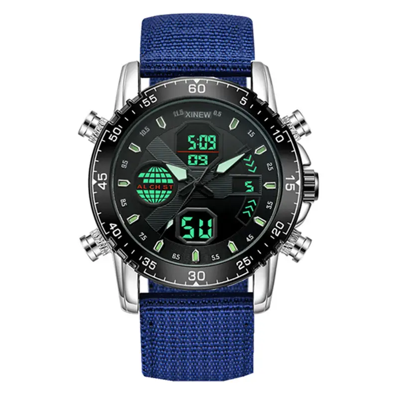 Men's Blue Nylon Sports Watch with Digital Display