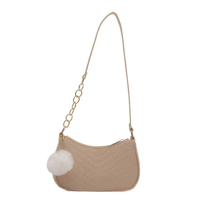 Women's Blue Felt Shoulder Bag with Pom Pom - Image 19