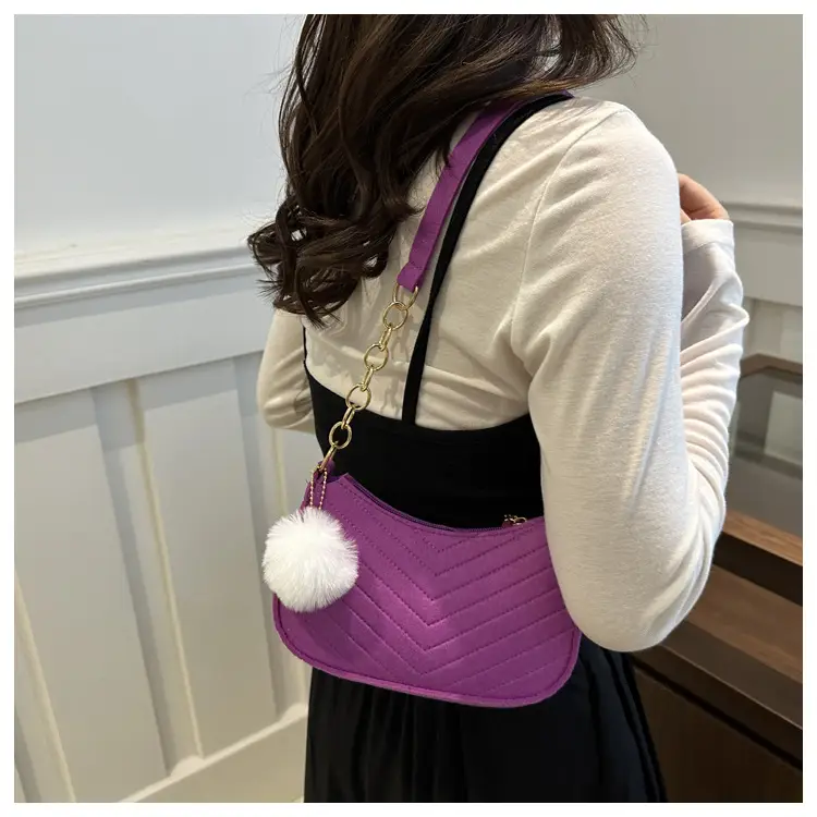Women's Blue Felt Shoulder Bag with Pom Pom — feature 15