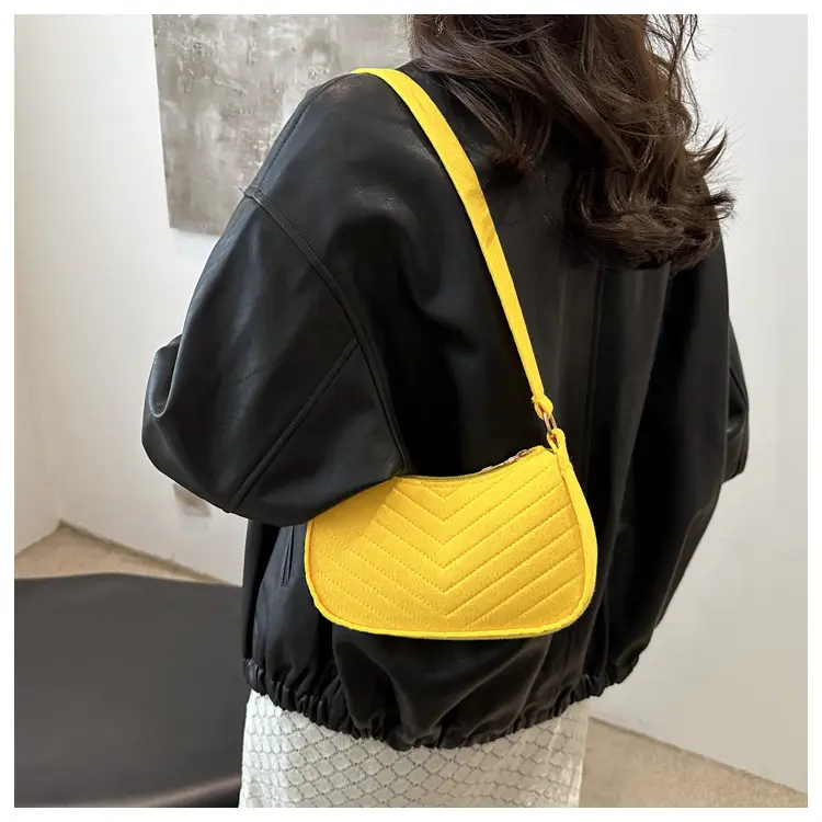 Women's Blue Felt Shoulder Bag with Pom Pom — feature 18