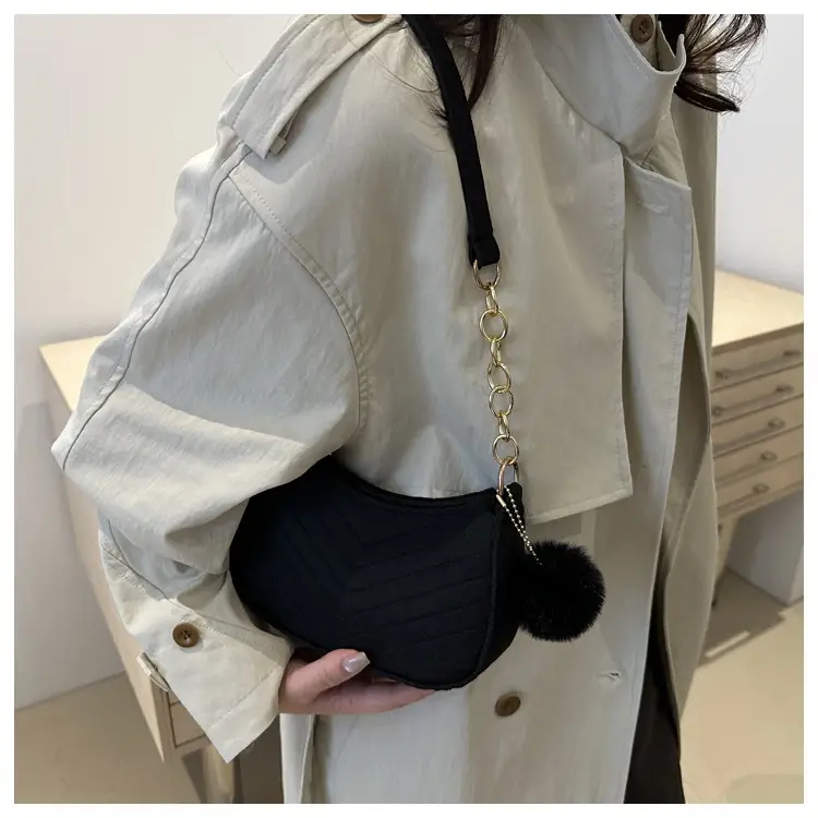 Women's Blue Felt Shoulder Bag with Pom Pom — feature 19