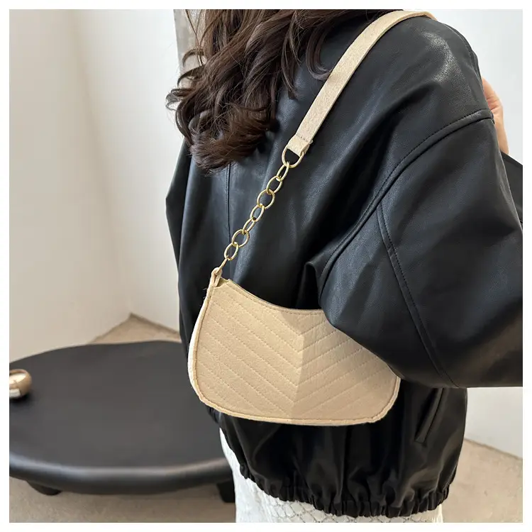 Women's Blue Felt Shoulder Bag with Pom Pom — feature 20