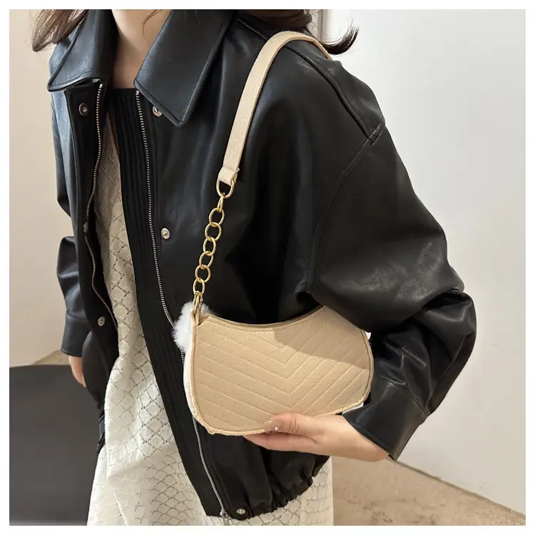 Women's Blue Felt Shoulder Bag with Pom Pom — feature 21