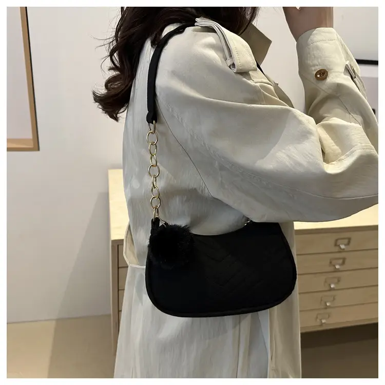 Women's Blue Felt Shoulder Bag with Pom Pom — feature 22