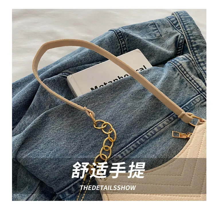 Women's Blue Felt Shoulder Bag with Pom Pom — feature 6