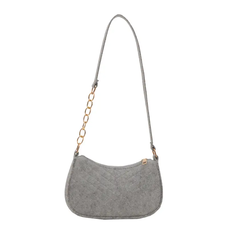 Women's Blue Felt Shoulder Bag with Pom Pom - Image 11
