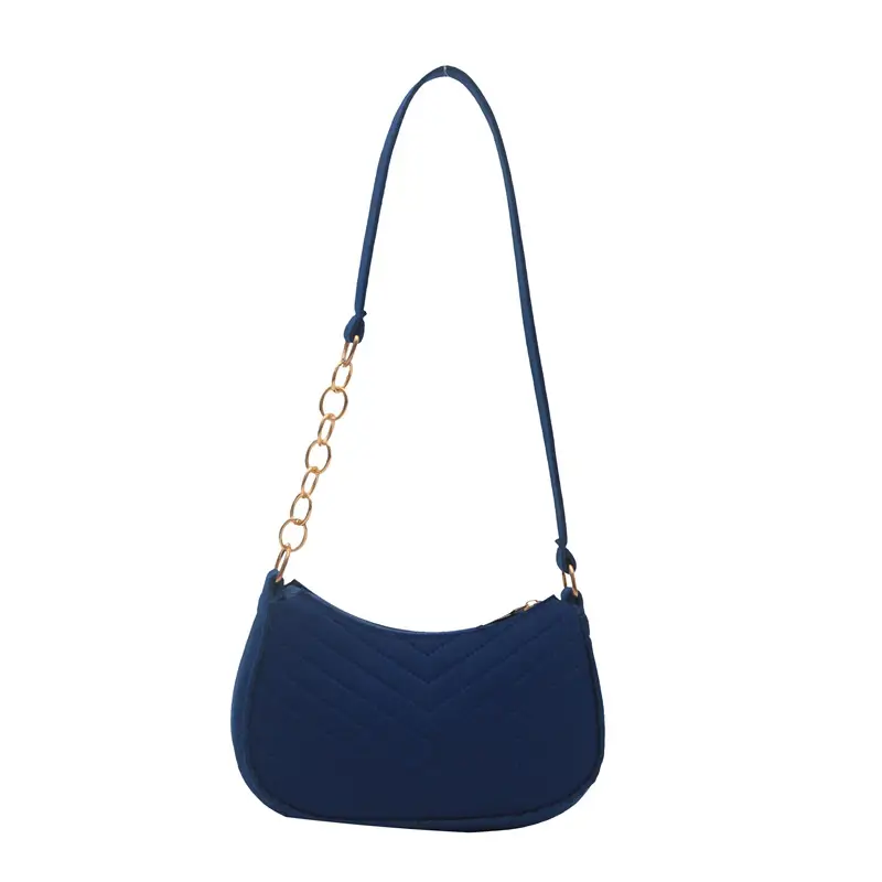 Women's Blue Felt Shoulder Bag with Pom Pom - Image 8