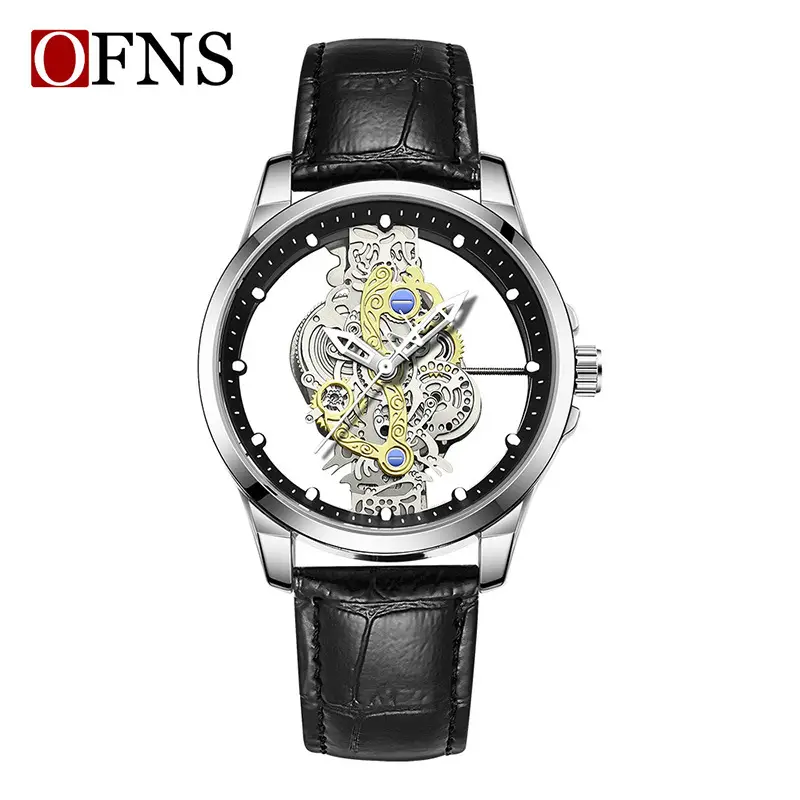 Men's Transparent Quartz Watch Gold Silver Black Band - Image 3