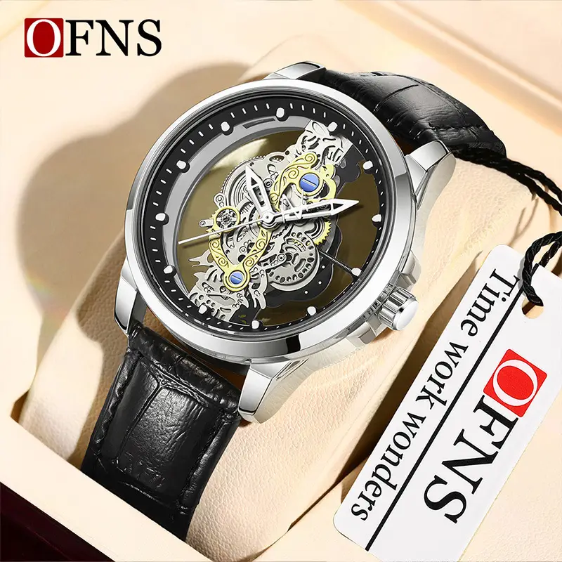 Men's Transparent Quartz Watch Gold Silver Black Band - Image 5