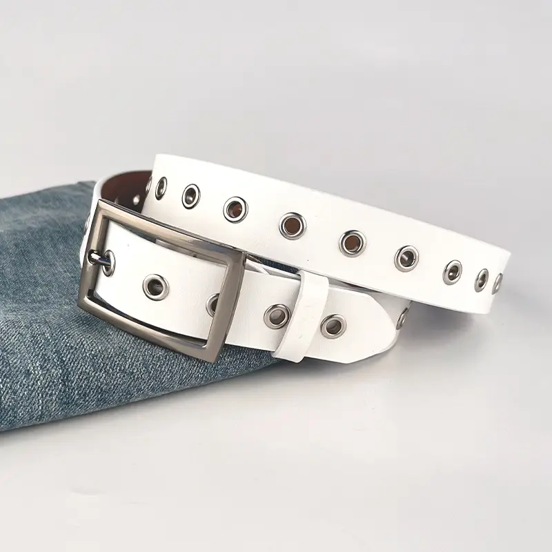 Women's European & American Punk Hollow Rivet Belt Real Cowhide