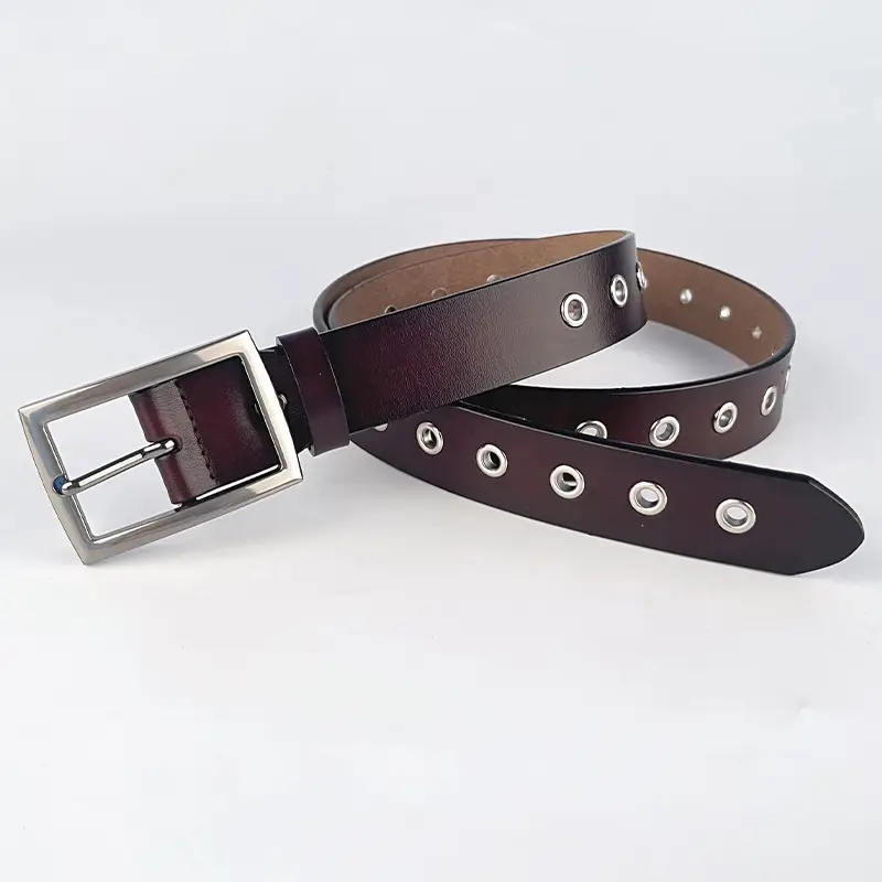 Women's European & American Punk Hollow Rivet Belt Real Cowhide